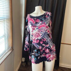 Chico Black/Pink/Blue Pasiley print 3/4 sleeves tunic, size 1/8